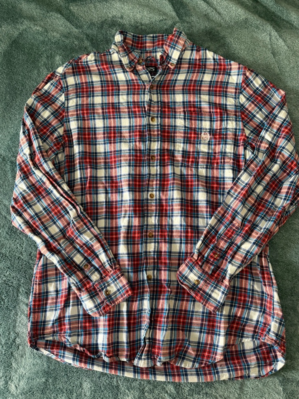 Chaps 100% Cotton Men’s Red & Blue Plaid Flannel Shirt Size Large Tall
